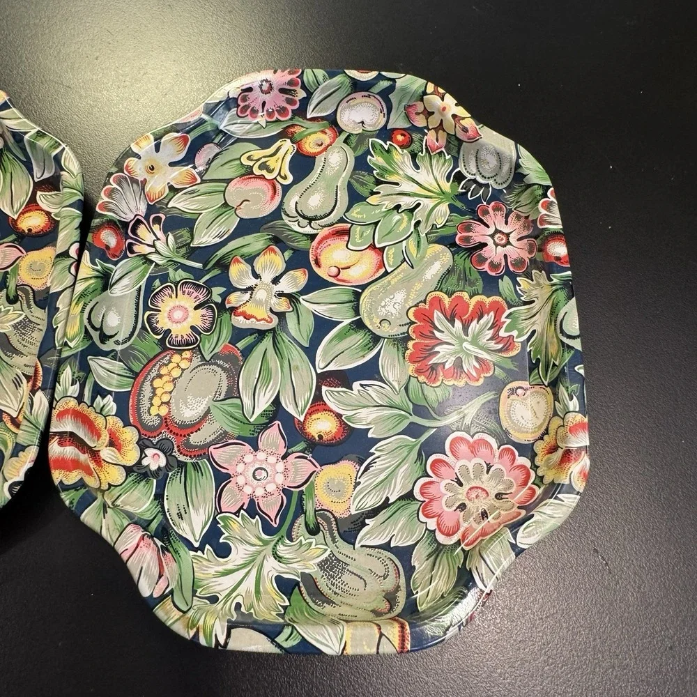 Lot of 2‎ ELITE Metal Decorative Snack Vanity Trays Made in England Floral